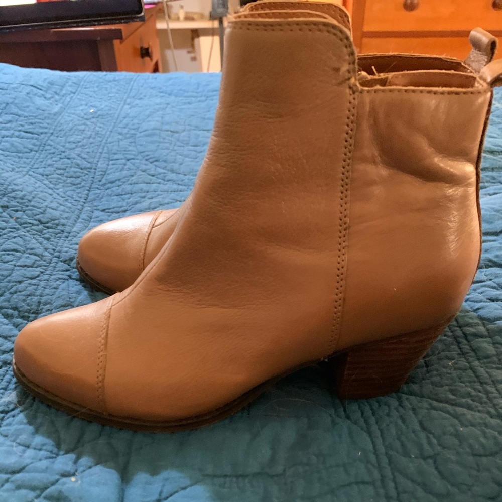 Leather booties with wooden heels